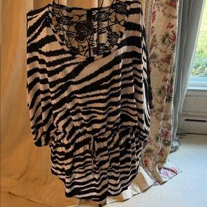 Black & White Zebra Print Tunic with Drawstring Waist
